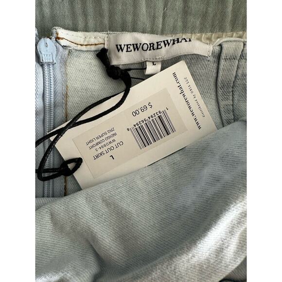 New WeWoreWhat Cut Out Mini Skirt Denim Super Light Blue Comfort Indigo Large - Picture 7 of 8